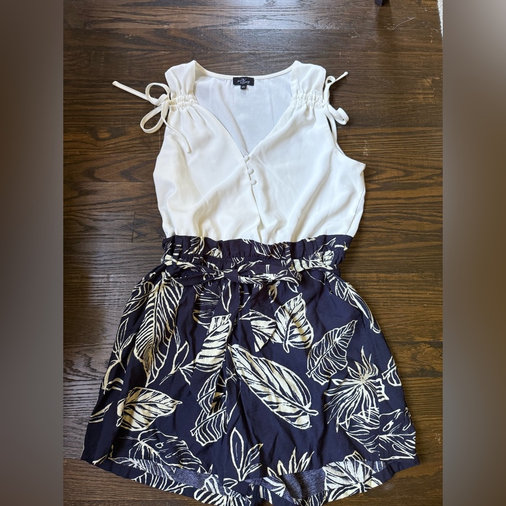 White and navy romper
